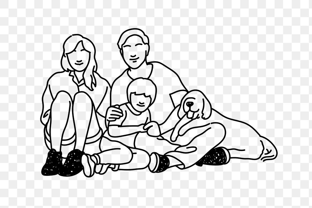 PNG happy family doodle illustration, transparent background