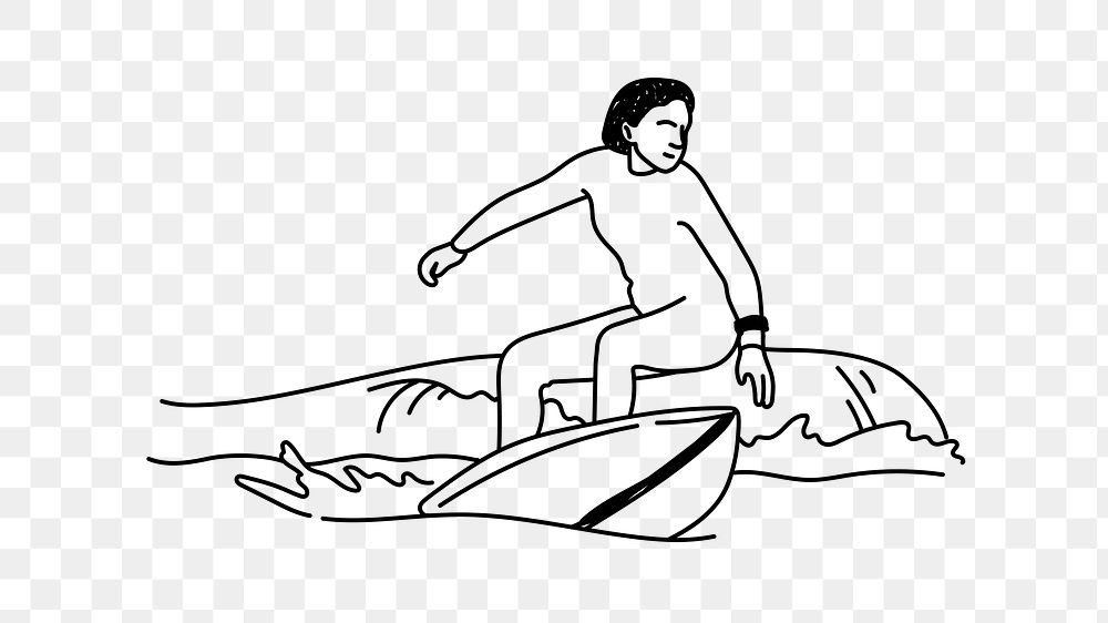 PNG ocean surfing doodle illustration, transparent background