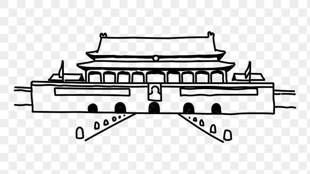 PNG Forbidden City China doodle illustration, transparent background