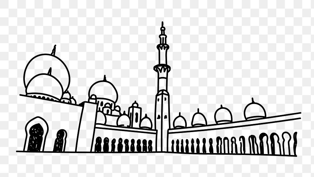 PNG Sheikh Zayed Grand Mosque doodle illustration, transparent background