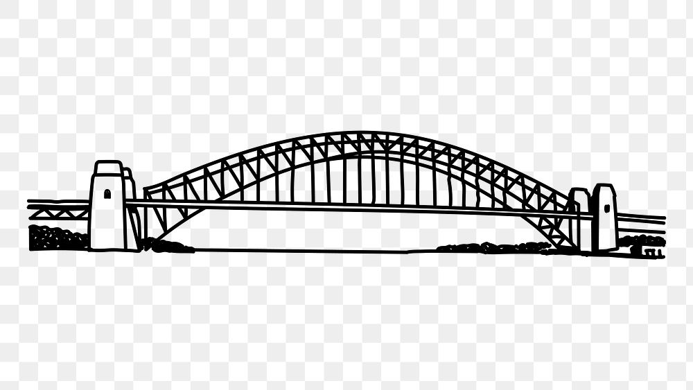 PNG Sydney Harbour Bridge Australia doodle illustration, transparent background
