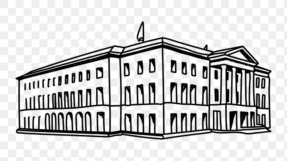 PNG university building doodle illustration, transparent background