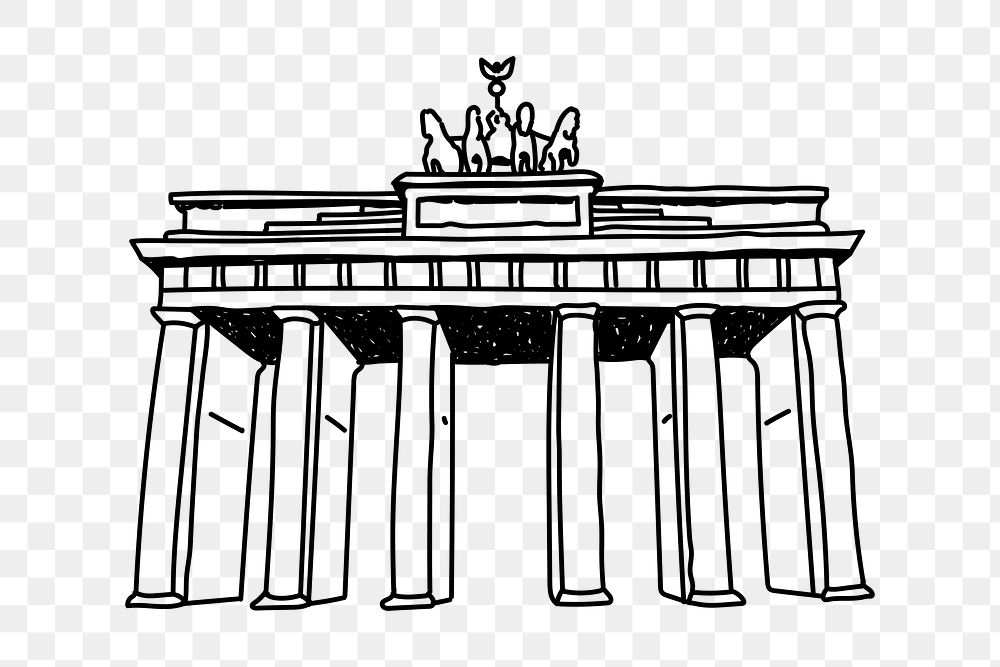 PNG Brandenburg Gate Germany doodle illustration, transparent background