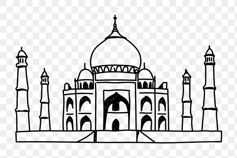 PNG Taj Mahal India doodle illustration, transparent background