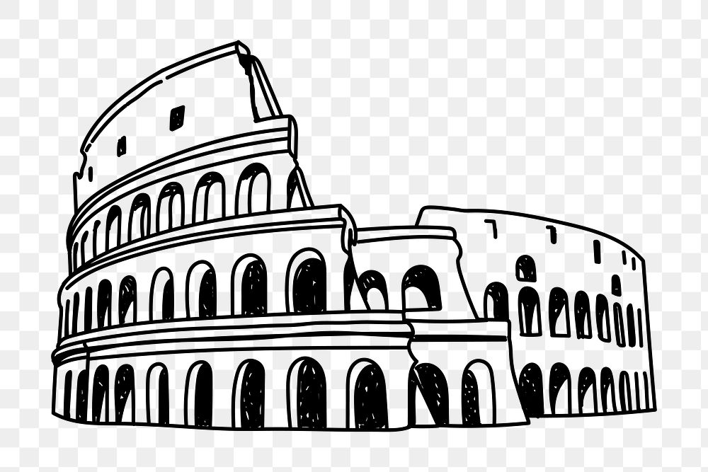 PNG Colosseum Italy doodle illustration, transparent background