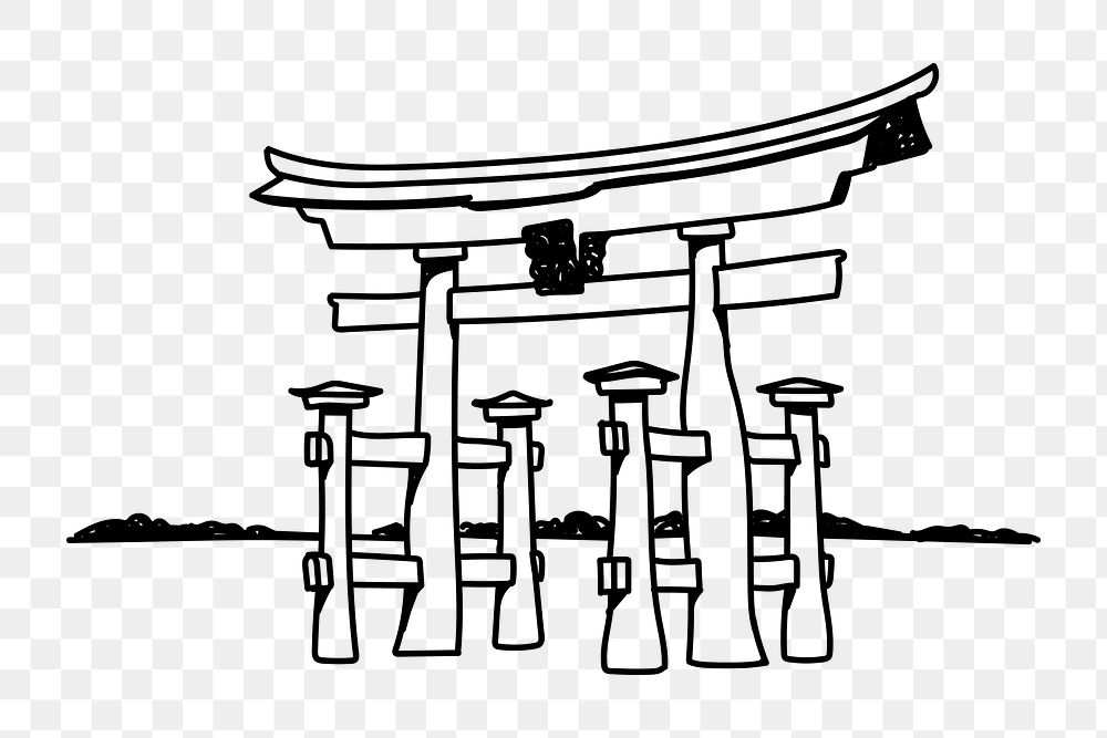 PNG Itsukushima Shrine Japan doodle illustration, transparent background