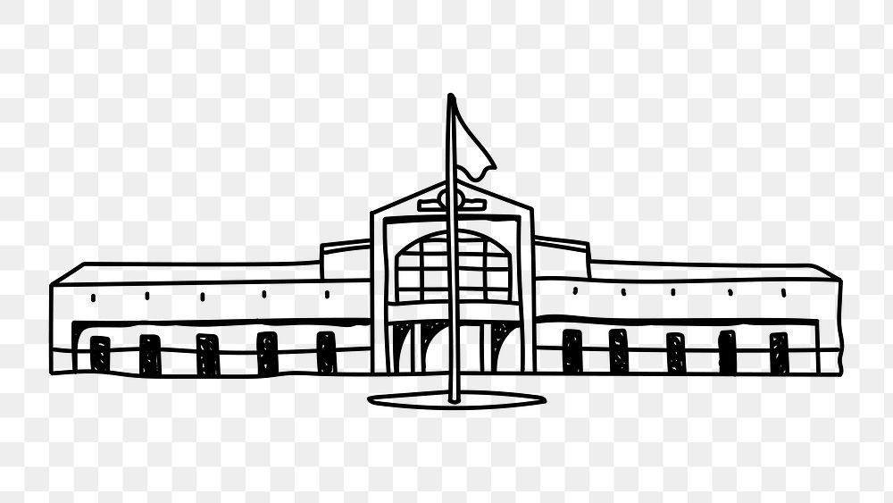 PNG school building doodle illustration, transparent background