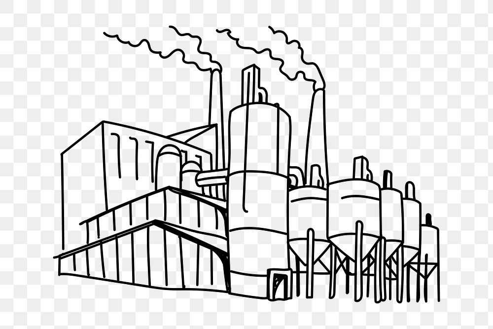 PNG industrial factory doodle illustration, transparent background
