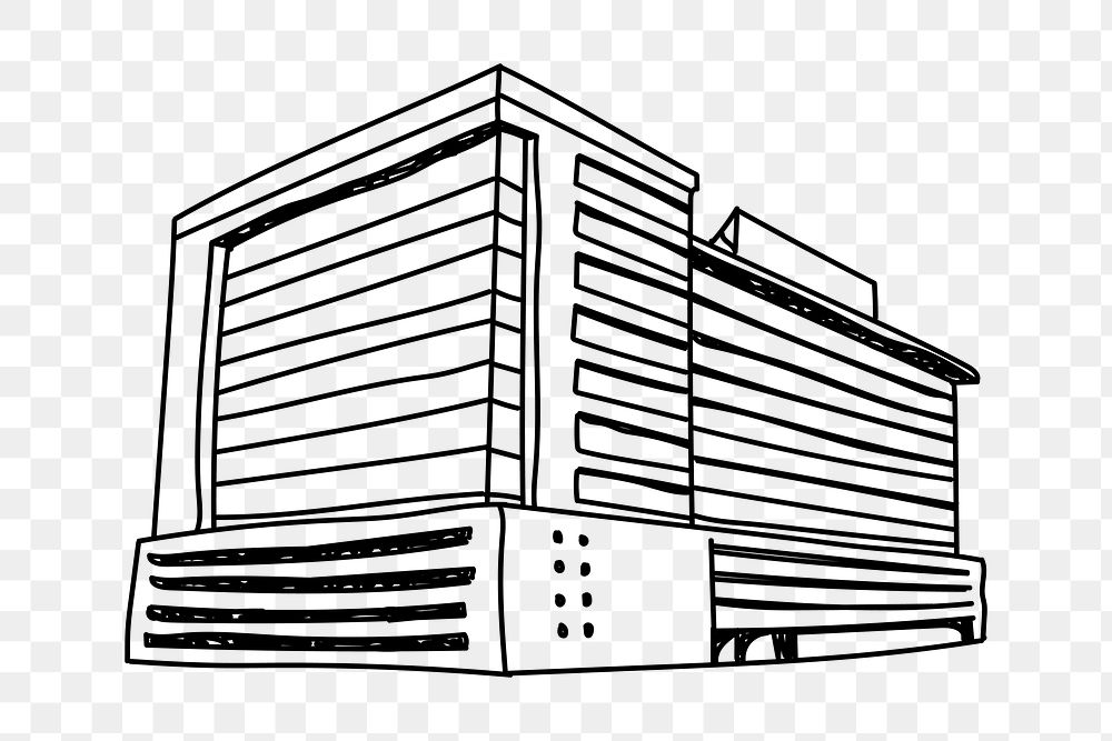 PNG urban office building doodle illustration, transparent background