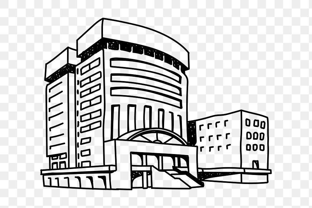 PNG department store building doodle illustration, transparent background