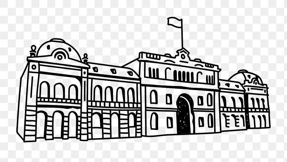 PNG government building exterior doodle illustration, transparent background