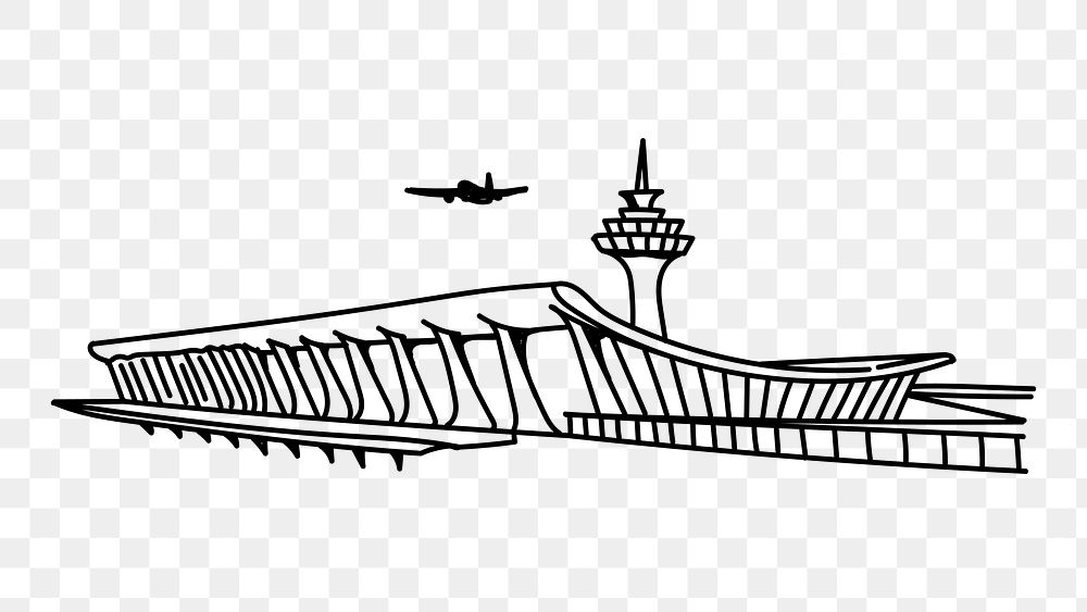 PNG airport building doodle illustration, transparent background