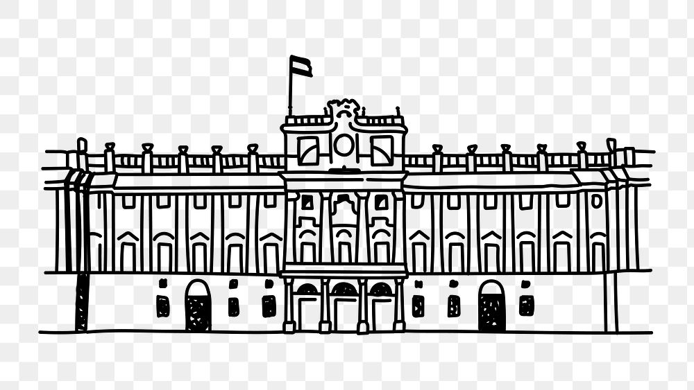 PNG Royal Palace of Madrids Spain doodle illustration, transparent background