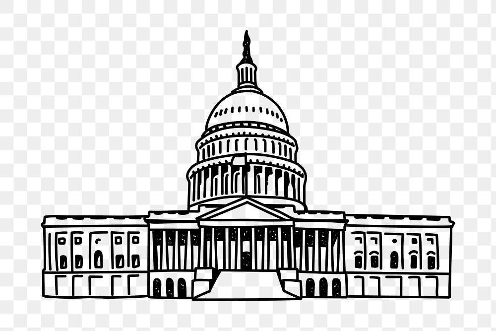 PNG Capitol Building USA doodle illustration, transparent background