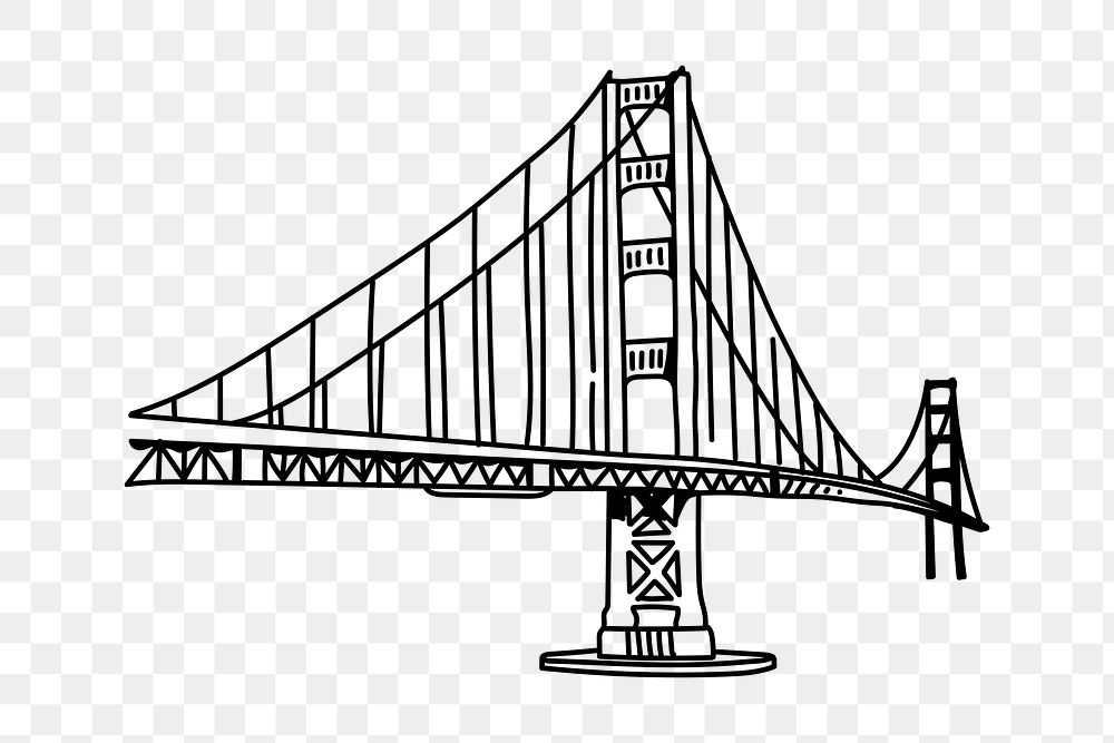 PNG Golden Gate Bridge USA doodle illustration, transparent background