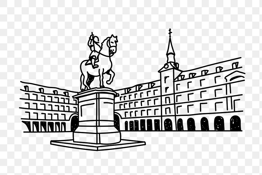 PNG Plaza Mayor Madrid Spain doodle illustration, transparent background