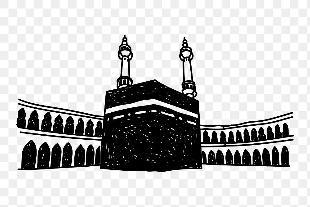 PNG Mecca Kaaba Saudi Arabia doodle illustration, transparent background