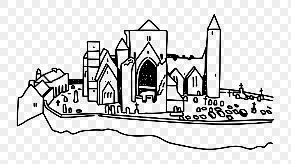 PNG Rock of Cashel Ireland doodle illustration, transparent background