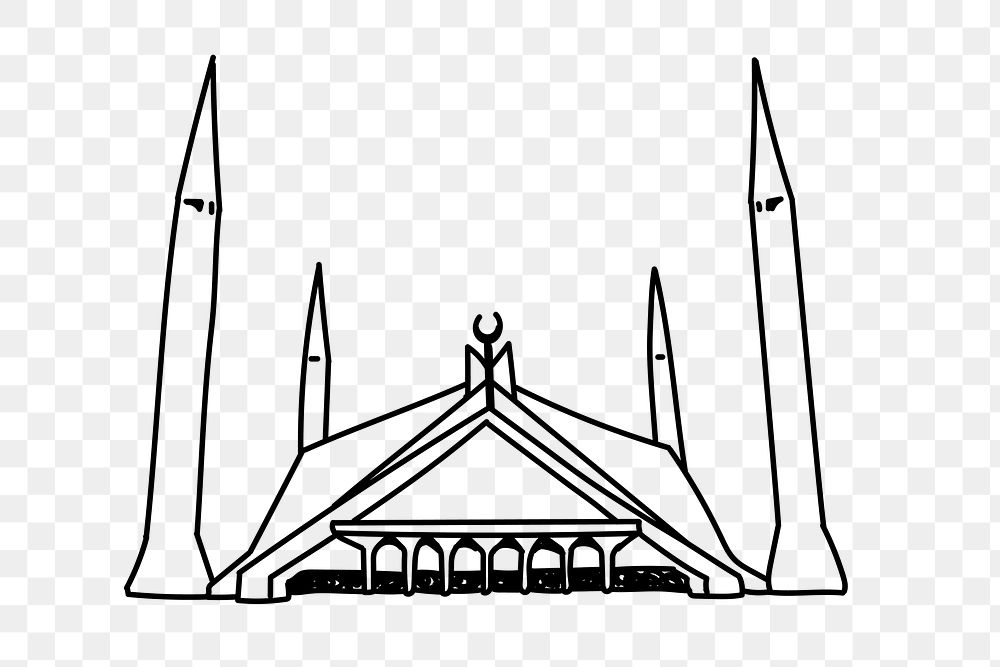 PNG Faisal Mosque Pakistan doodle illustration, transparent background
