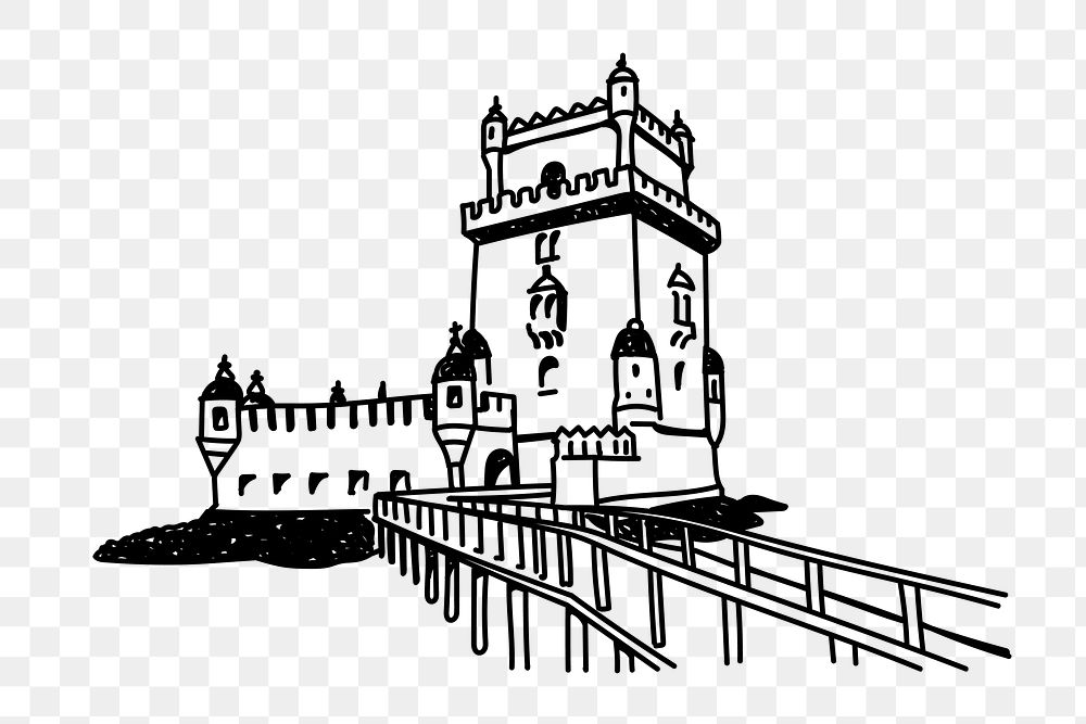 PNG Bel&eacute;m Tower Portugal doodle illustration, transparent background