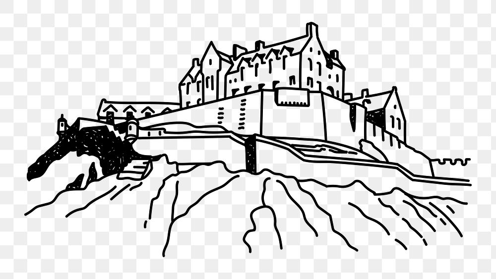 PNG Edinburgh Castle Scotland doodle illustration, transparent background