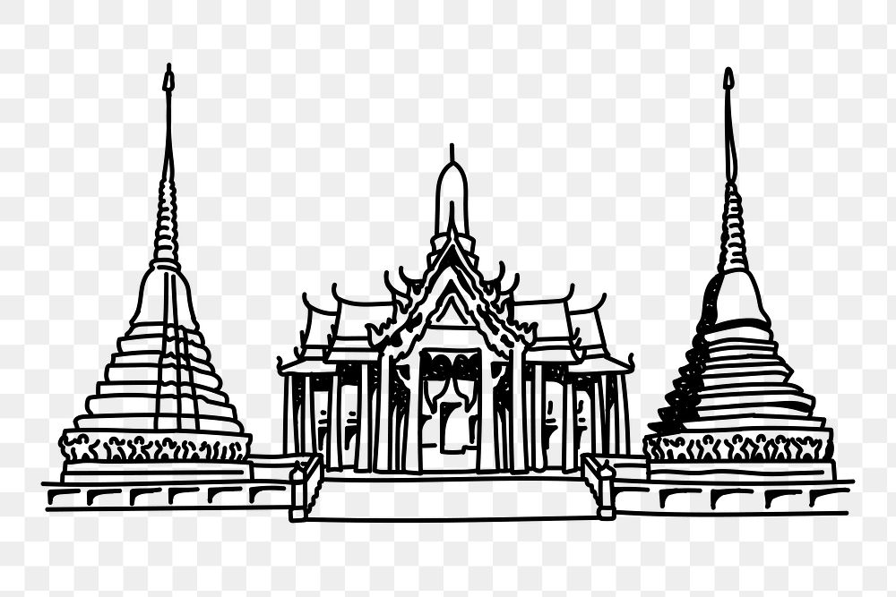 PNG Grand Palace Thailand doodle illustration, transparent background