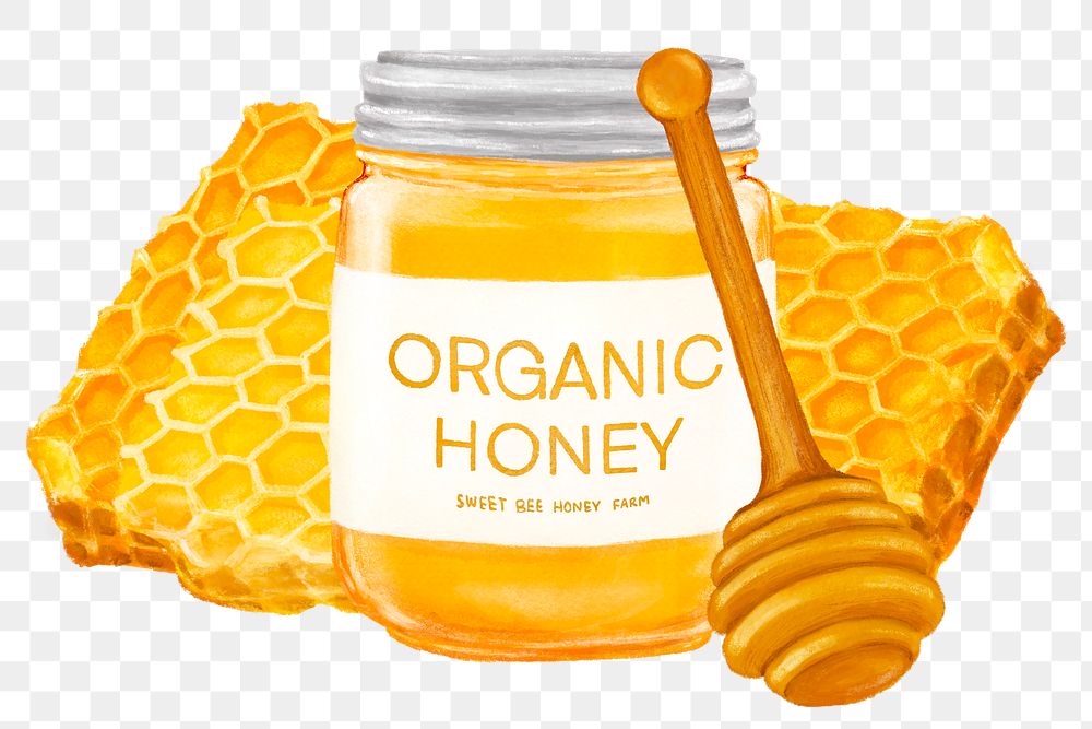 Organic honey jar png, food illustration, transparent background