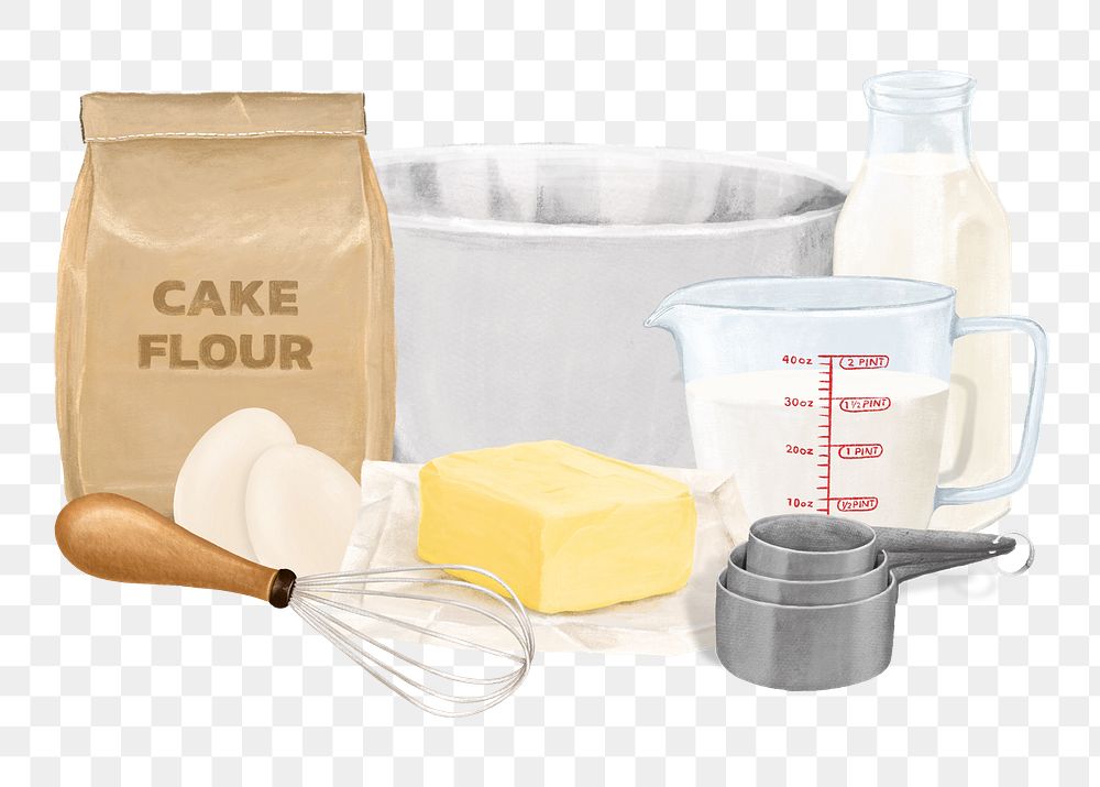 PNG Baking ingredients & tool illustration, transparent background