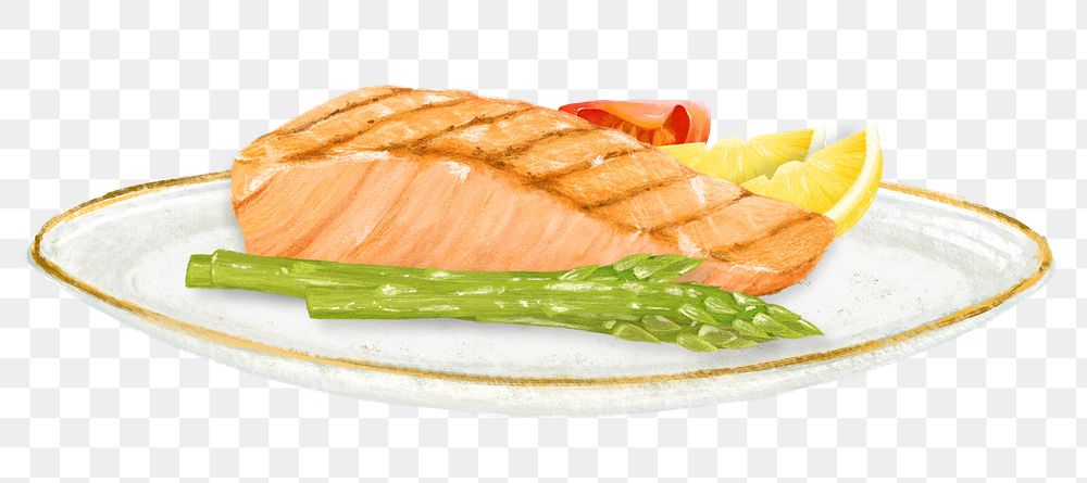 PNG Delicious salmon steak, seafood illustration, transparent background