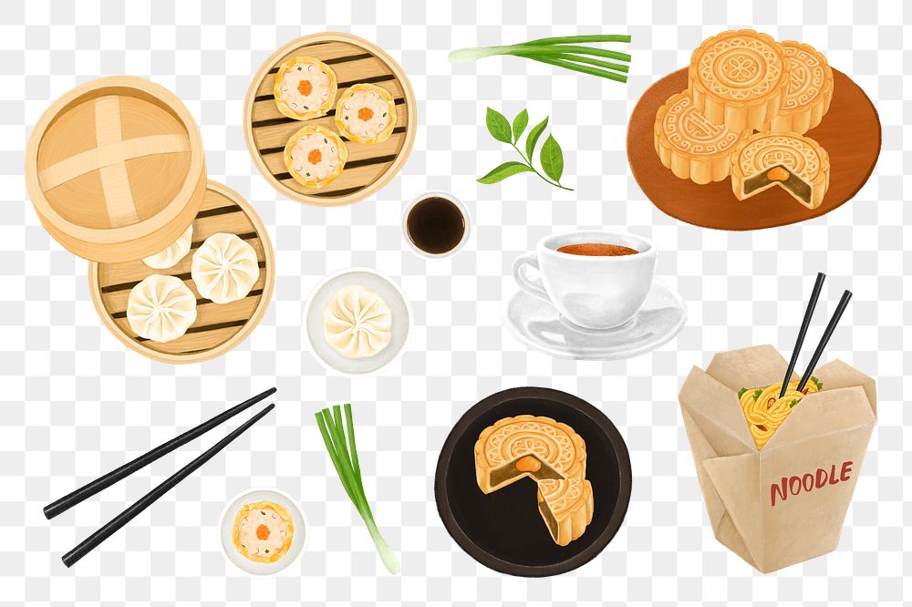PNG Delicious Asian food collage element set, transparent background