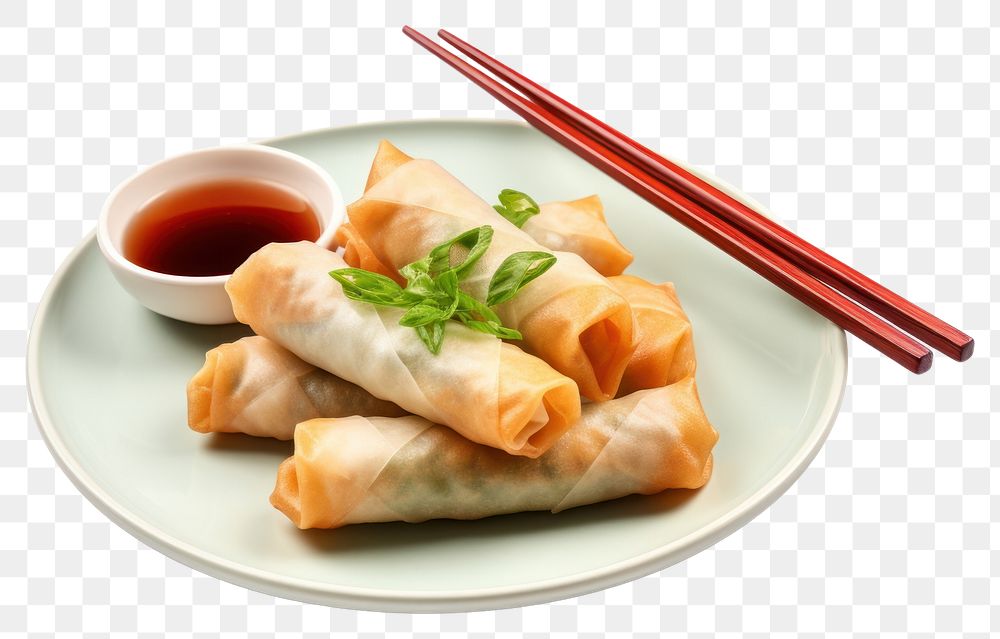 PNG Spring roll chopsticks plate food. AI generated Image by rawpixel.
