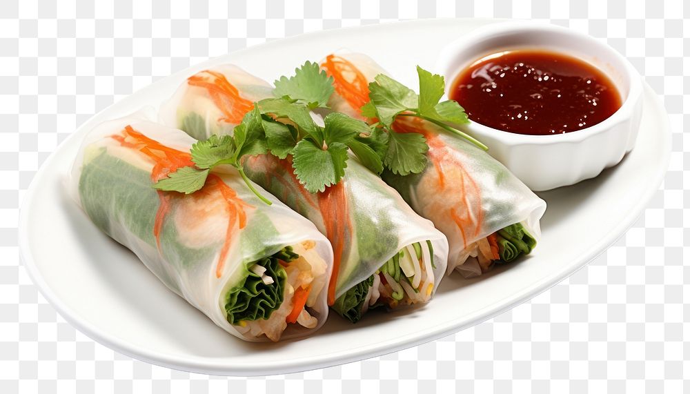 PNG Fresh spring roll plate food meal. AI generated Image by rawpixel.