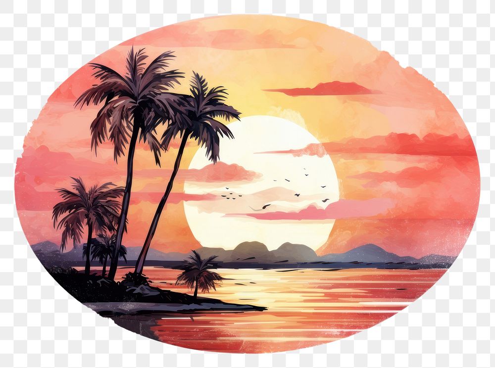 PNG Painting outdoors sunset nature. AI generated Image by rawpixel.