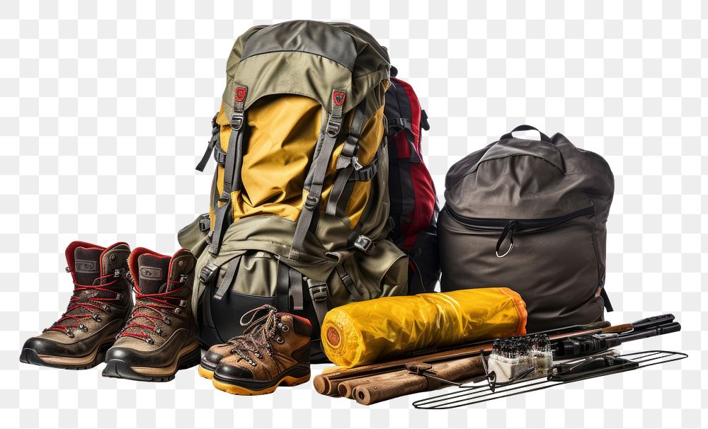 PNG Hiking equipment backpack bag white background. AI generated Image by rawpixel.