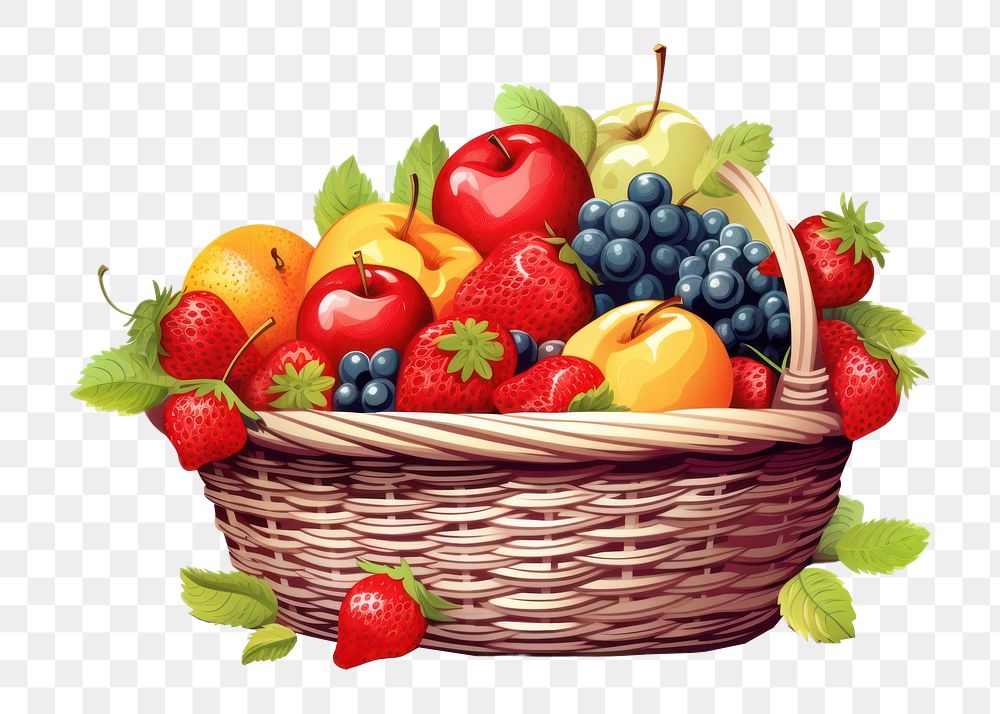 PNG Basket fruit strawberry blueberry. 