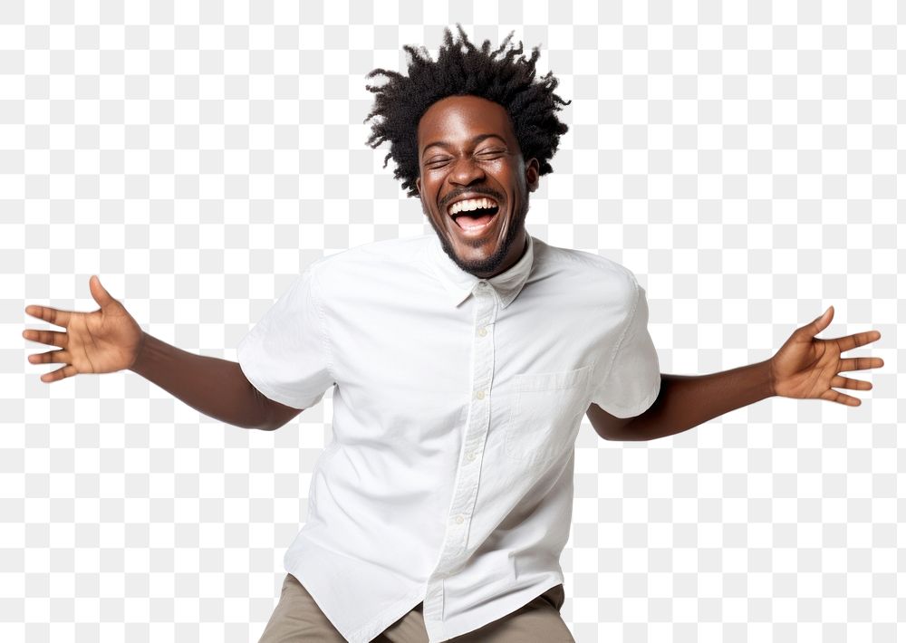 PNG Happy relaxed black man dancing shouting laughing adult. AI generated Image by rawpixel.