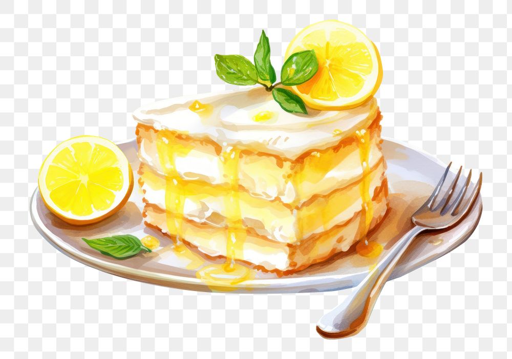 PNG Lemon cake plate dessert fruit. AI generated Image by rawpixel.