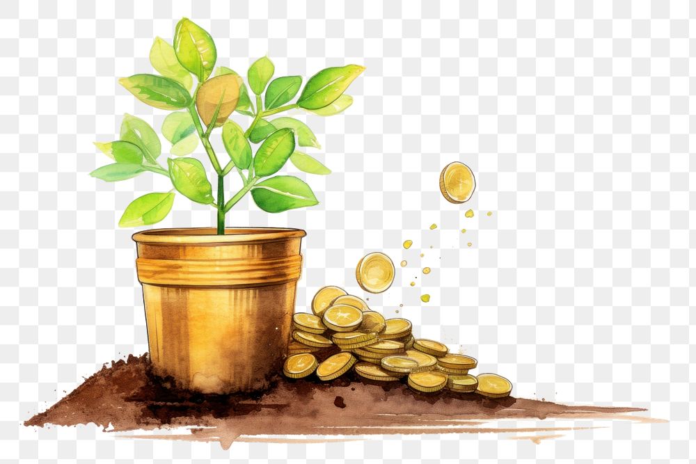 PNG Money growth plant herbs coin. 