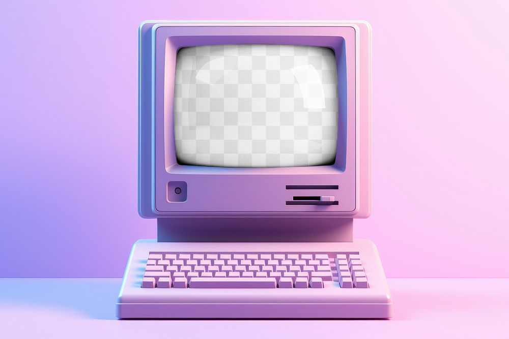 Purple retro computer png mockup, transparent design