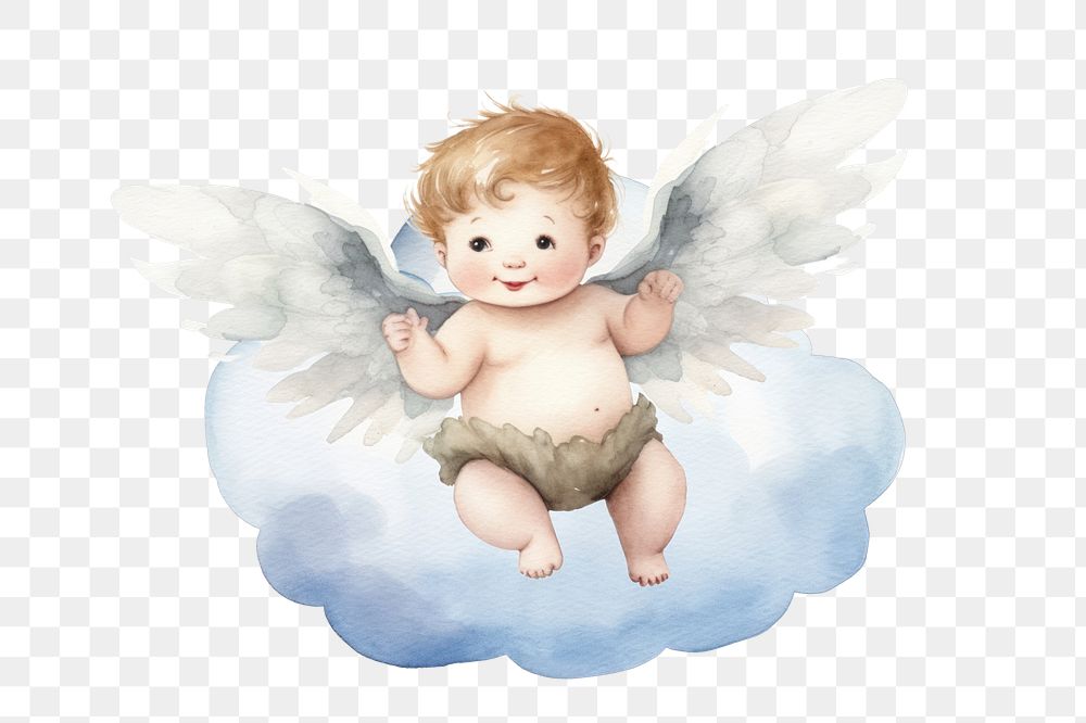 PNG Baby angel, watercolor illustration, transparent background