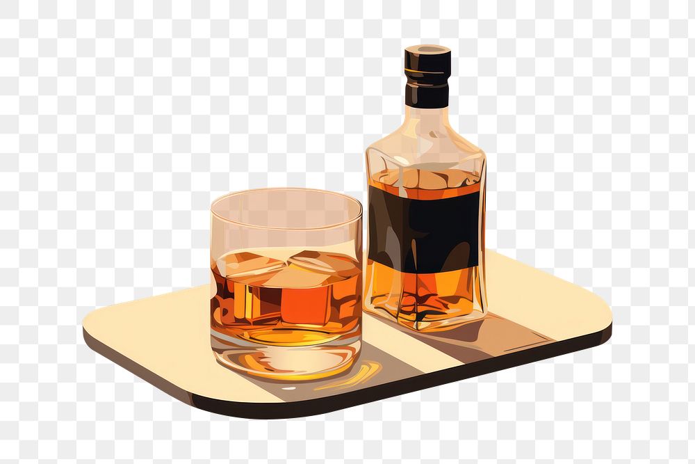 PNG Whiskey bottle whisky glass. 