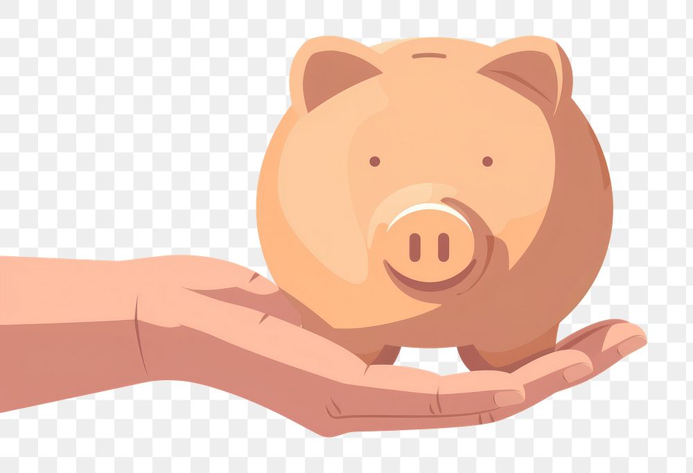 PNG Hand holding piggy bank investment retirement currency. 