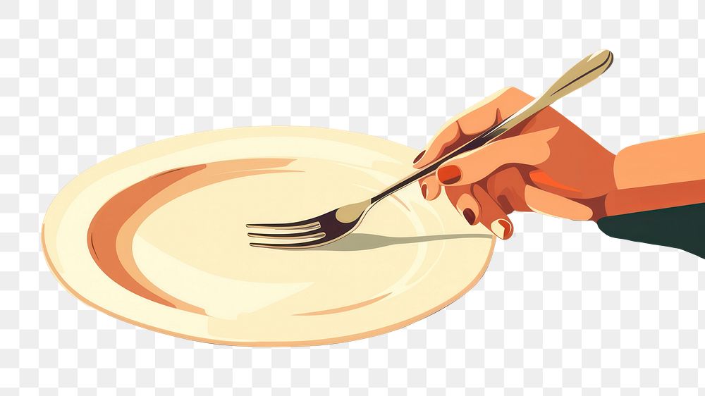 PNG Woman hand plate fork food. AI generated Image by rawpixel.