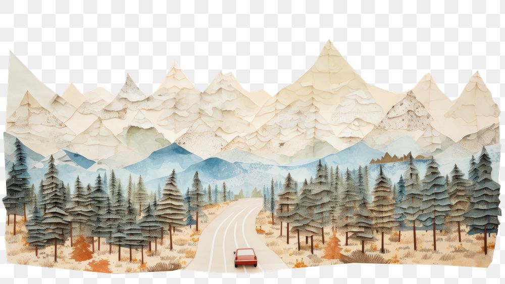 PNG Painting car landscape mountain. AI generated Image by rawpixel.