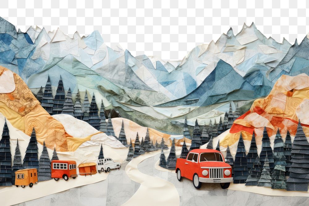 PNG Painting car mountain vehicle. AI generated Image by rawpixel.