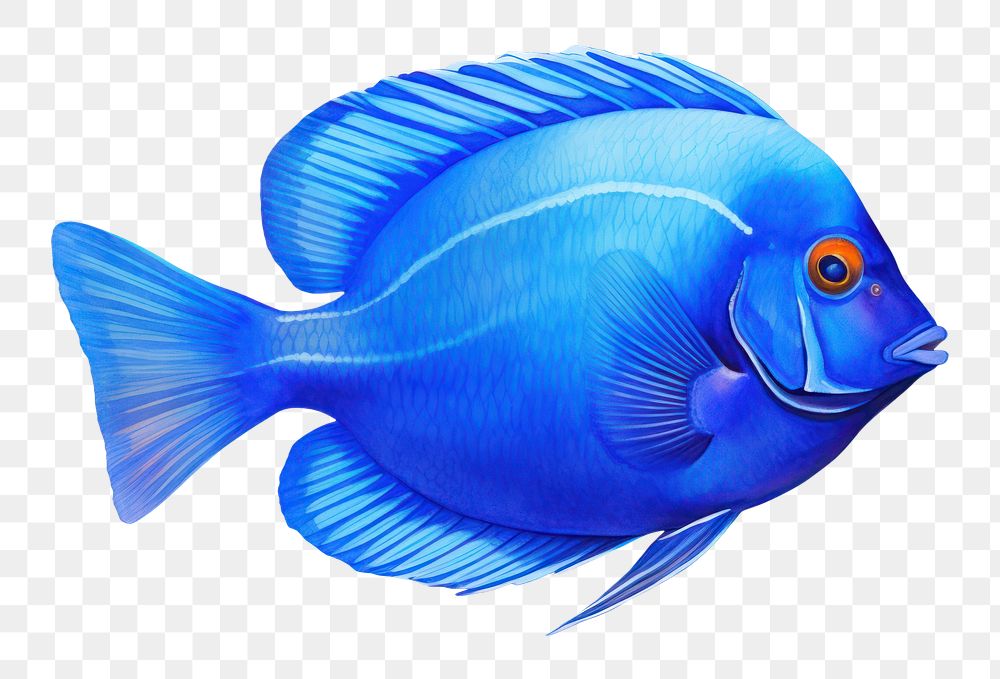 PNG Blue tang fish animal blue white background. AI generated Image by rawpixel.