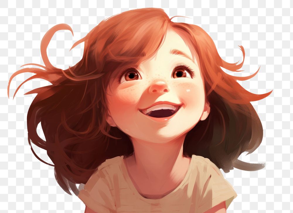 PNG Cute happy girl portrait drawing. AI generated Image by rawpixel.