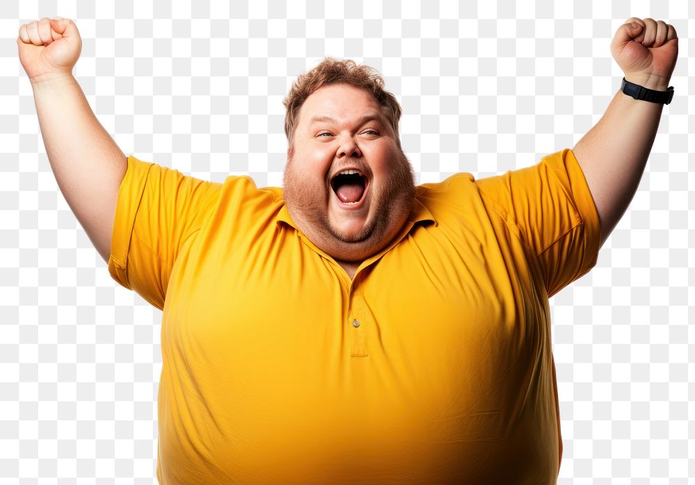 PNG Young Empty Excited fat man celebrating success shouting excitement happiness. 