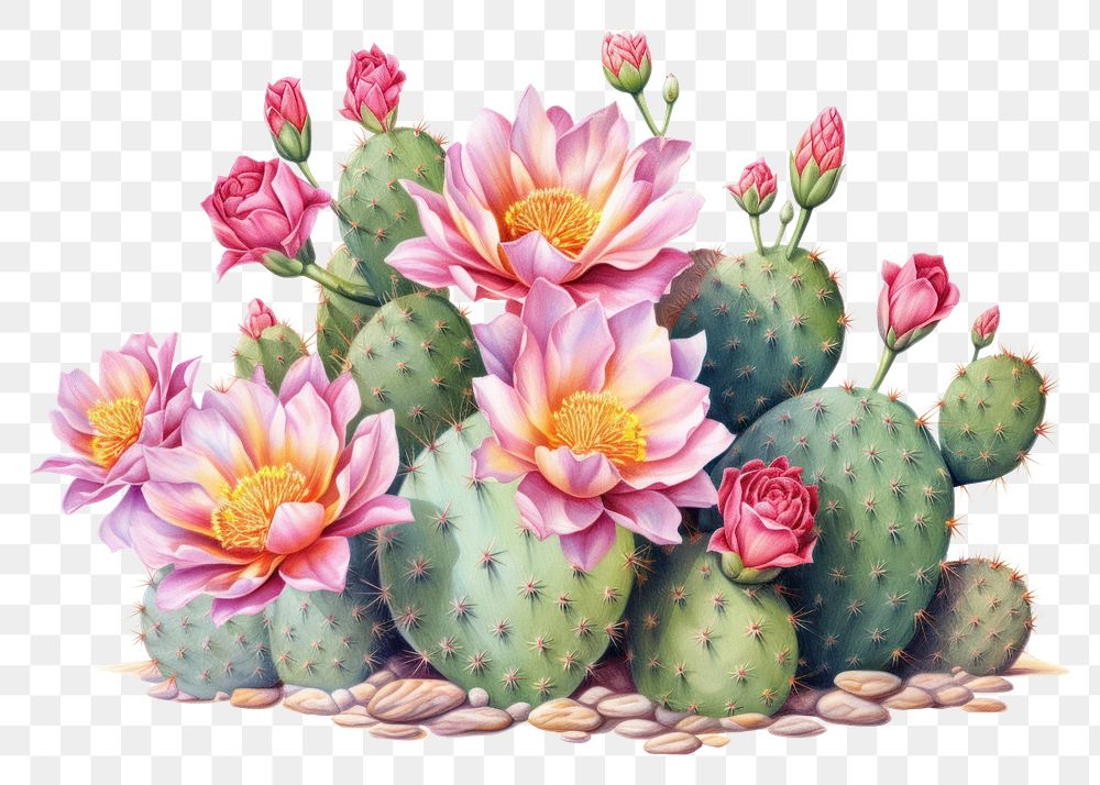 PNG Cactus flower drawing plant. AI generated Image by rawpixel.