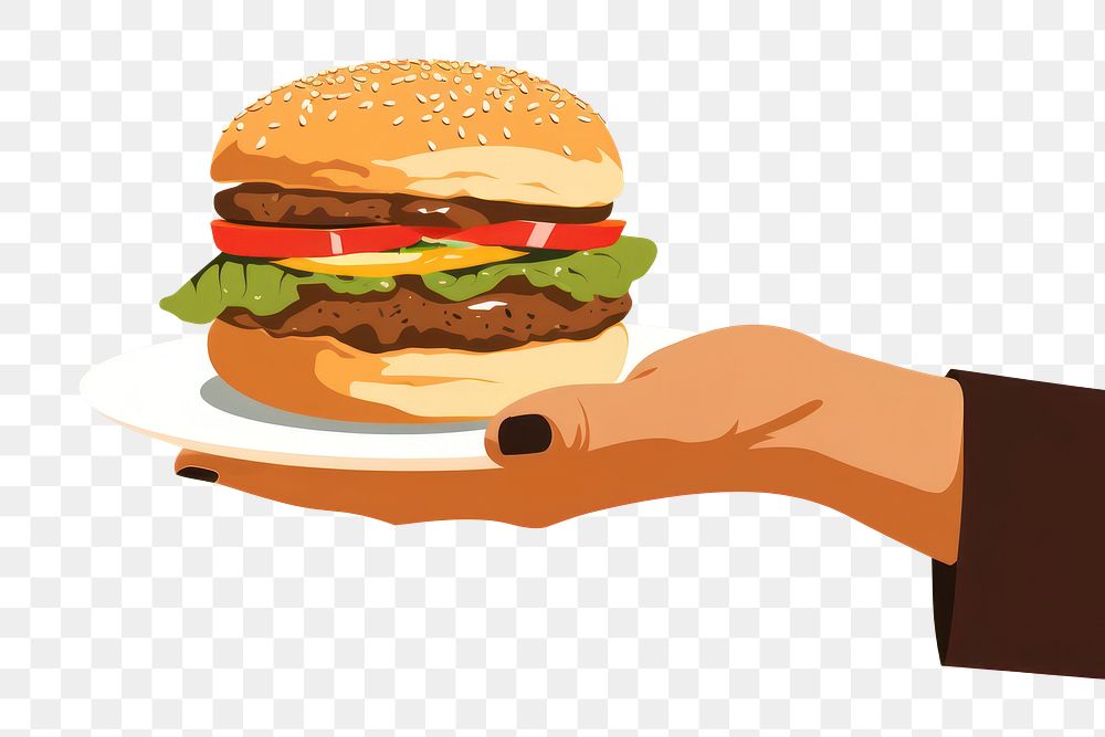 PNG Hamburger hamburger holding plate. AI generated Image by rawpixel.